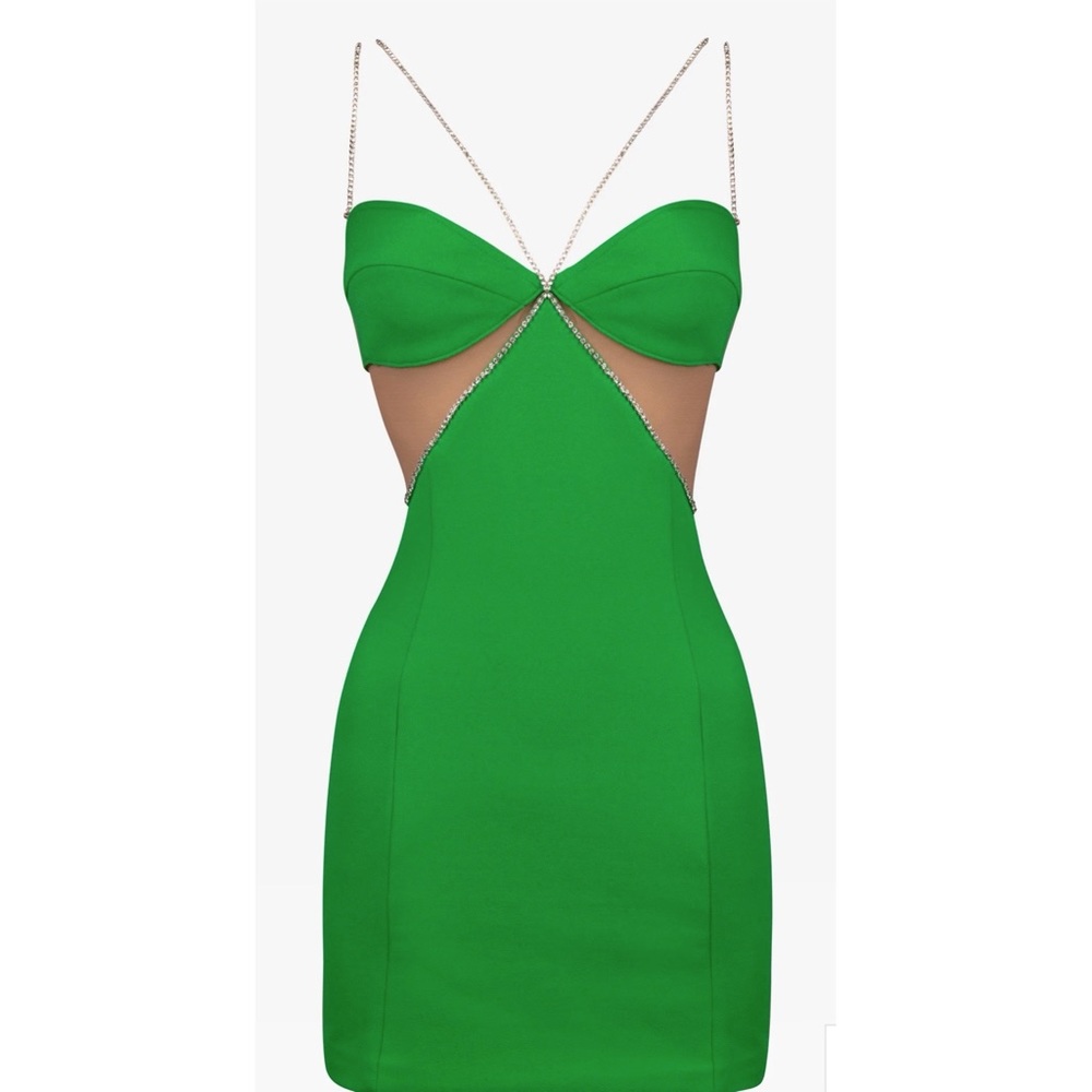 NWT Beautiful Heiress Beverly Hills Green with rhinestones detail cocktail dress